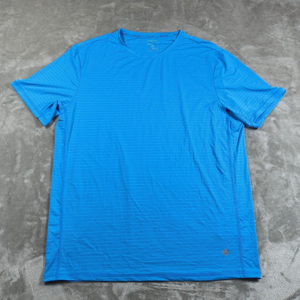 Soybu Athletic Shirt Mens Large Striped Performance Running Short Sleeve Stretch